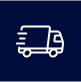 White delivery truck icon on dark blue background.