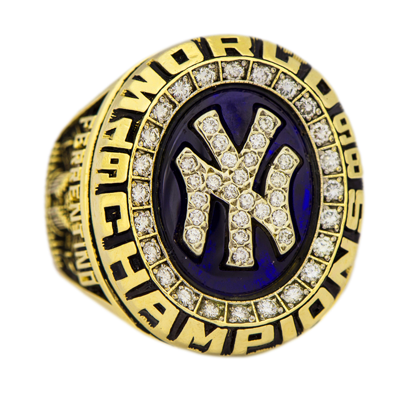 A New York Yankees World Series Championship ring with diamonds.