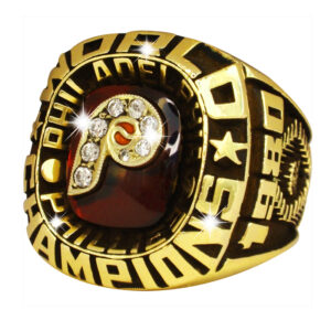 Close-up of a gold NFL championship ring with the Washington Redskins logo.