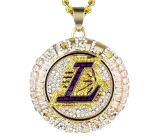 Gold and diamond Lakers pendant necklace.
